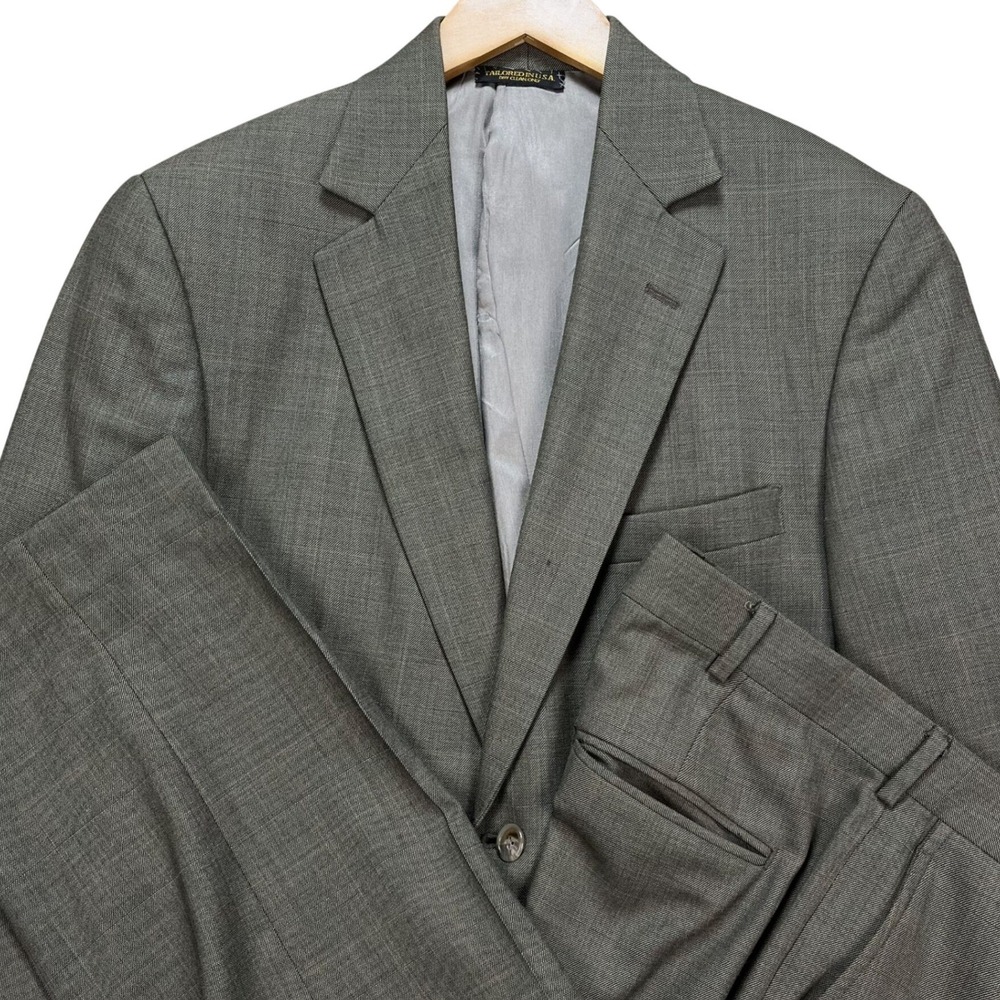 Hardwick Clothes Mens Two Piece Suit Olive Grey 41R‎ Jacket 34x29 Pants USA Made